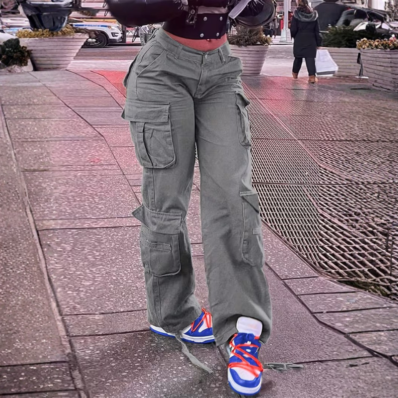 High Rise Cargo Pants With Multiple Pockets And Loose FitHigh Rise Cargo Pants With Multiple Pockets And Loose Fit - Image 3