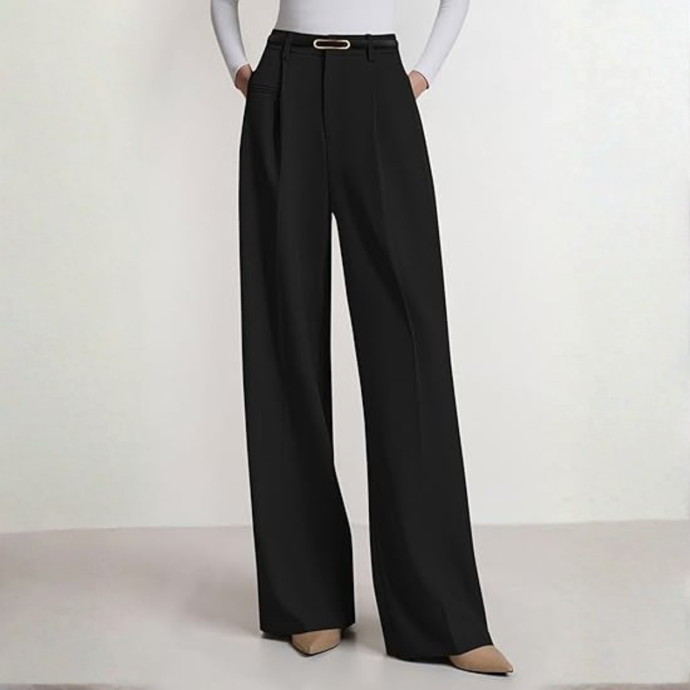 Wide Fit Casual Flowy Work Palazzo Pants For Women – waistband detail