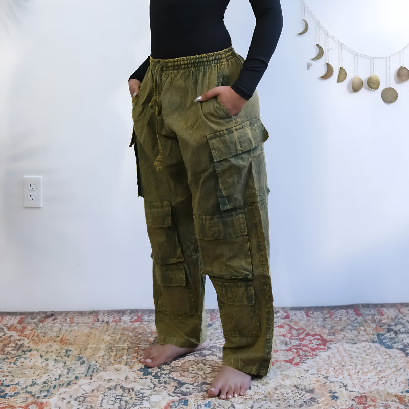 Vintage Stonewashed Multi Pocket Cargo Pants – fabric detail close-up