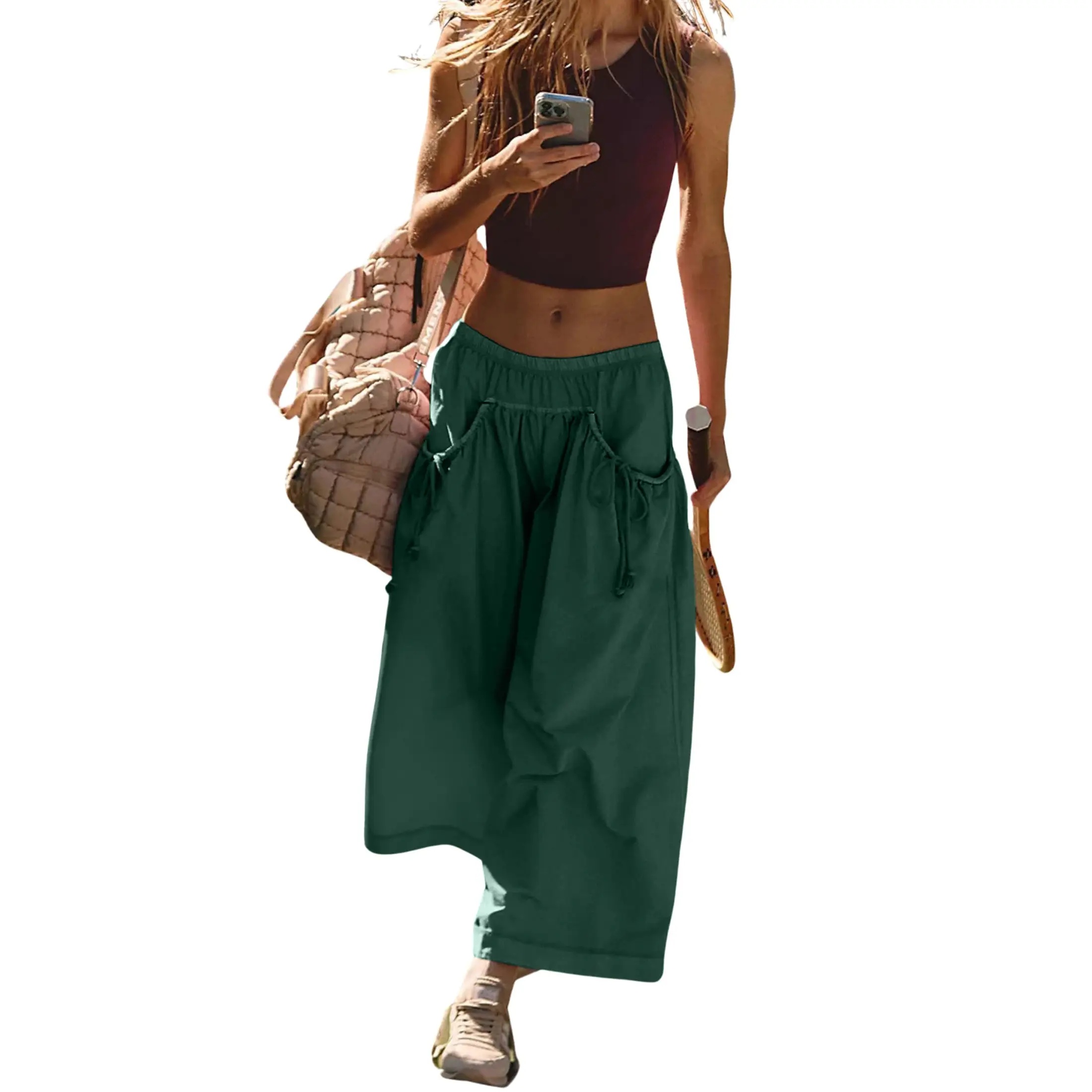 Boho Capri Pants With Drawstring and Pockets For Women