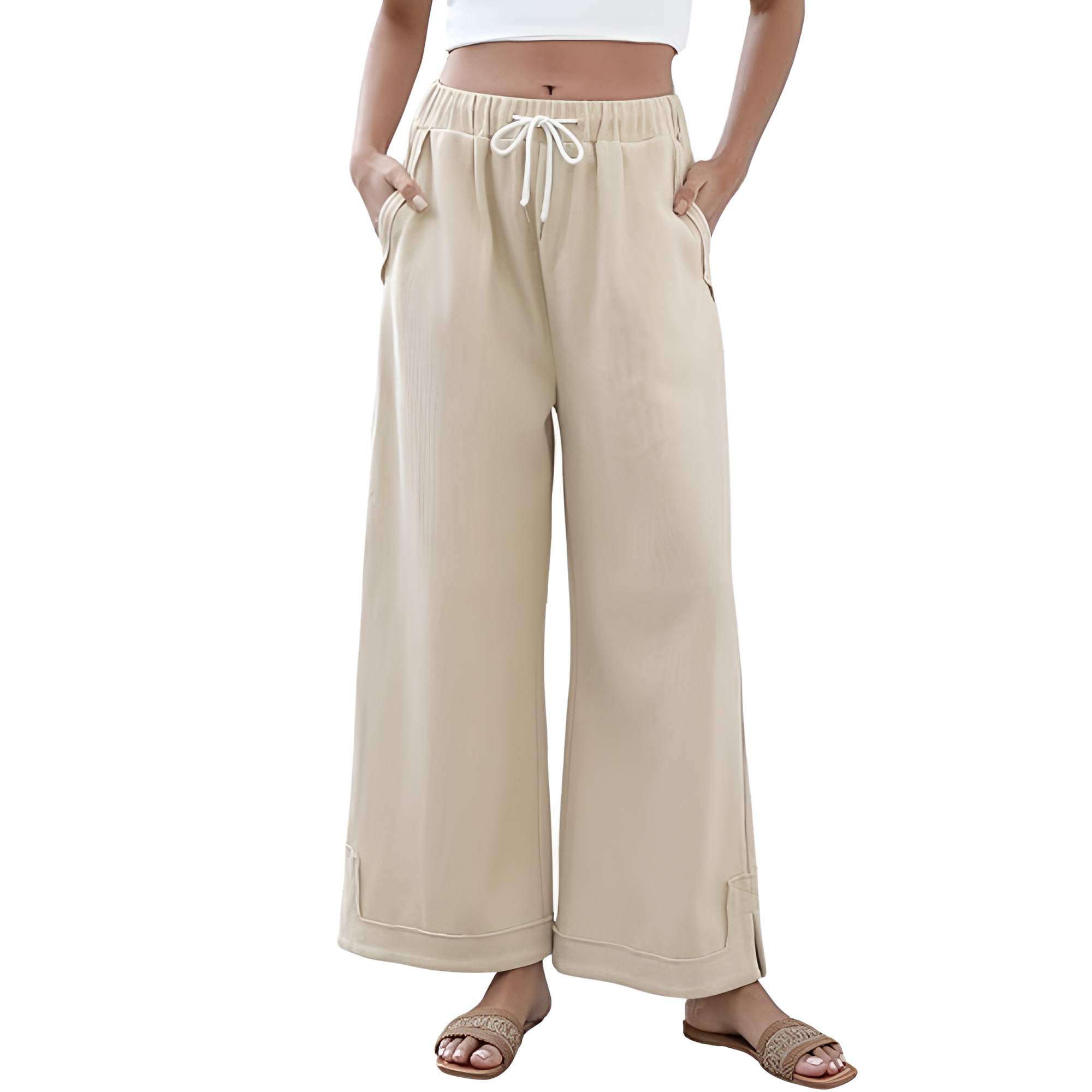 Loose Fit Drawstring Wide Trousers – women's cargo pants front view