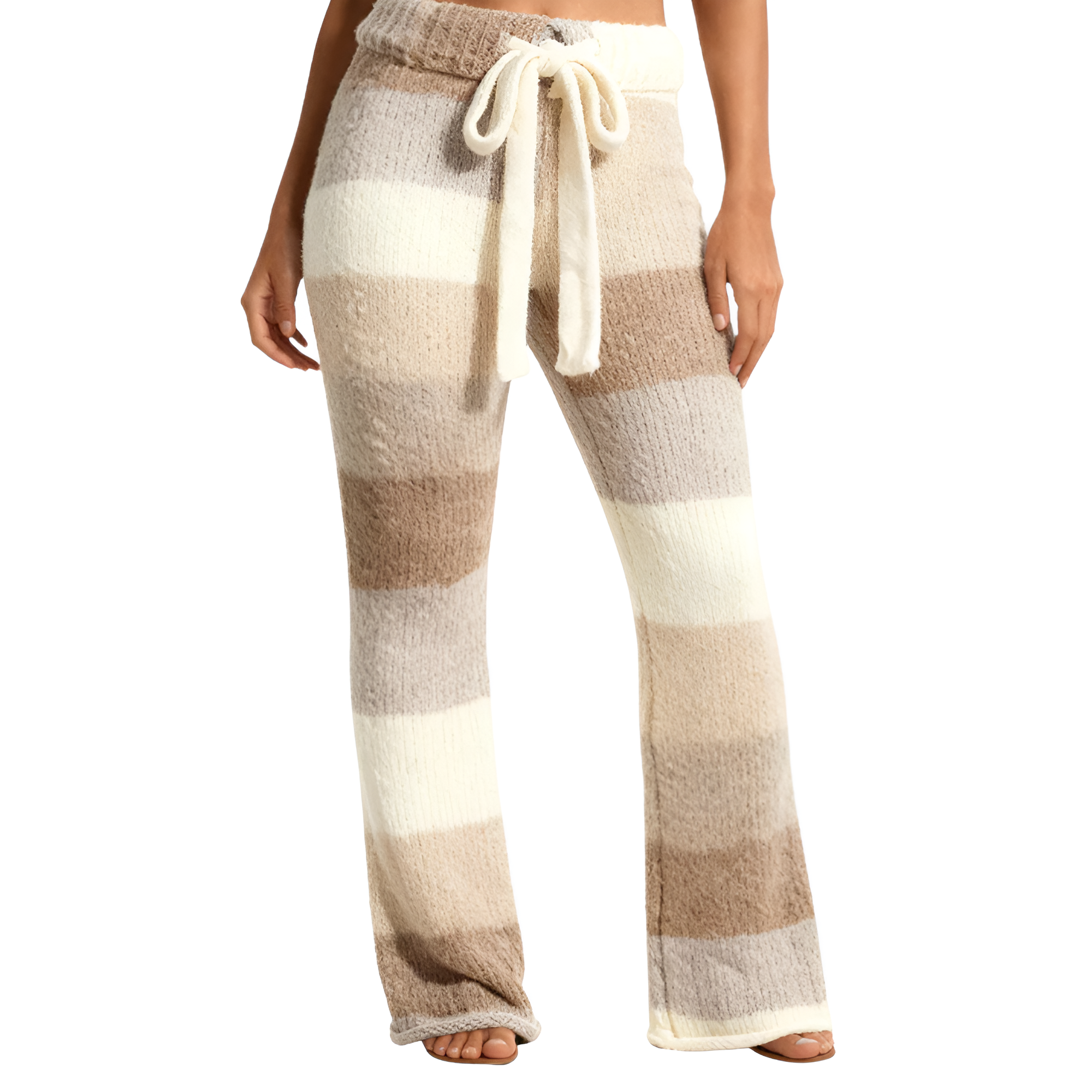Cozy Knit Striped Pants With Soft Stretch And Drawstring Fit For WomenCozy Knit Striped Pants With Soft Stretch And Drawstring Fit For Women - Image 3