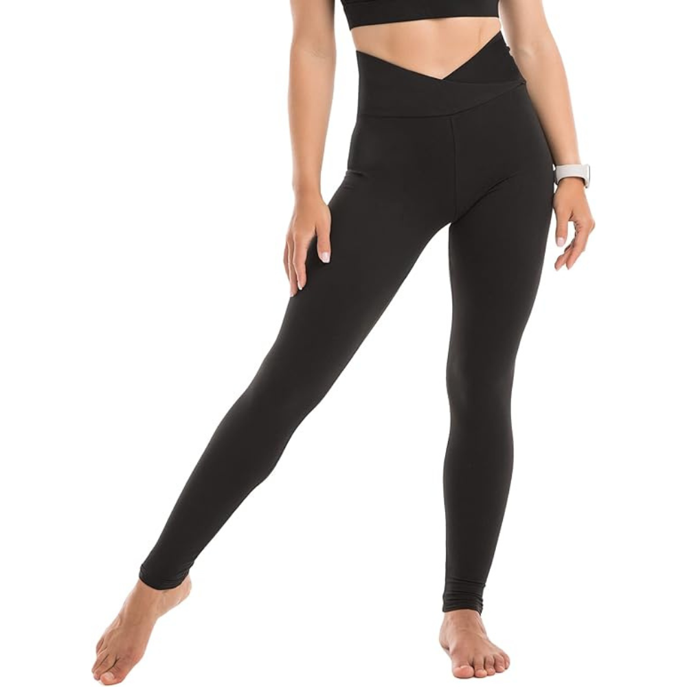 Full Length Yoga Pants With Crossover For Stretch And Comfort