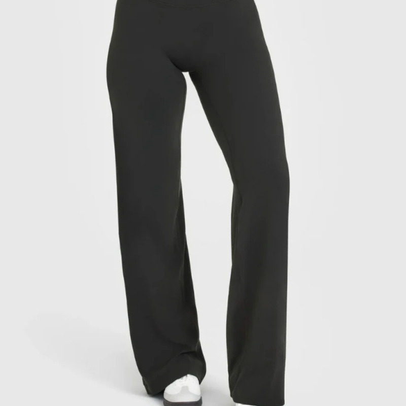 High Rise Straight Cut Pants With Soft Finish And Flexible Design