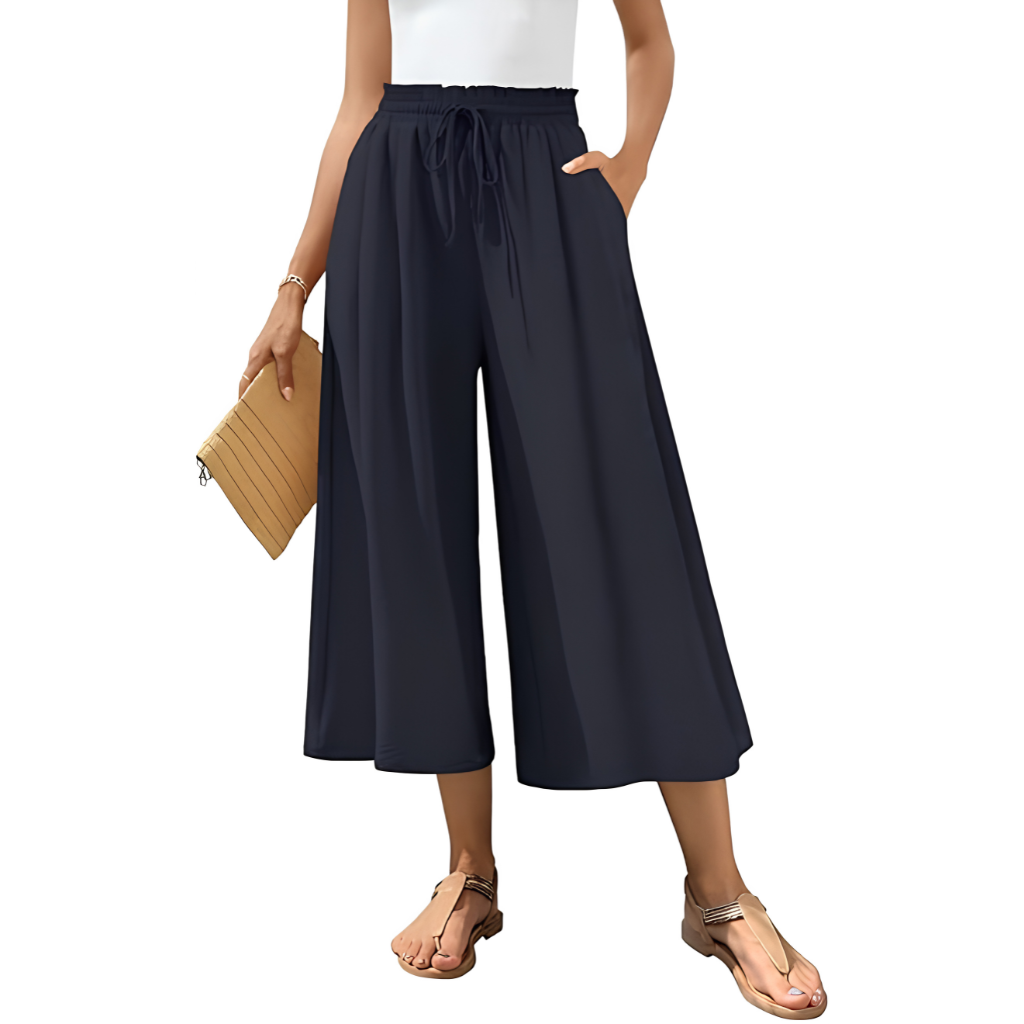 Casual Wide Capri Palazzo Pants With Pockets For Women