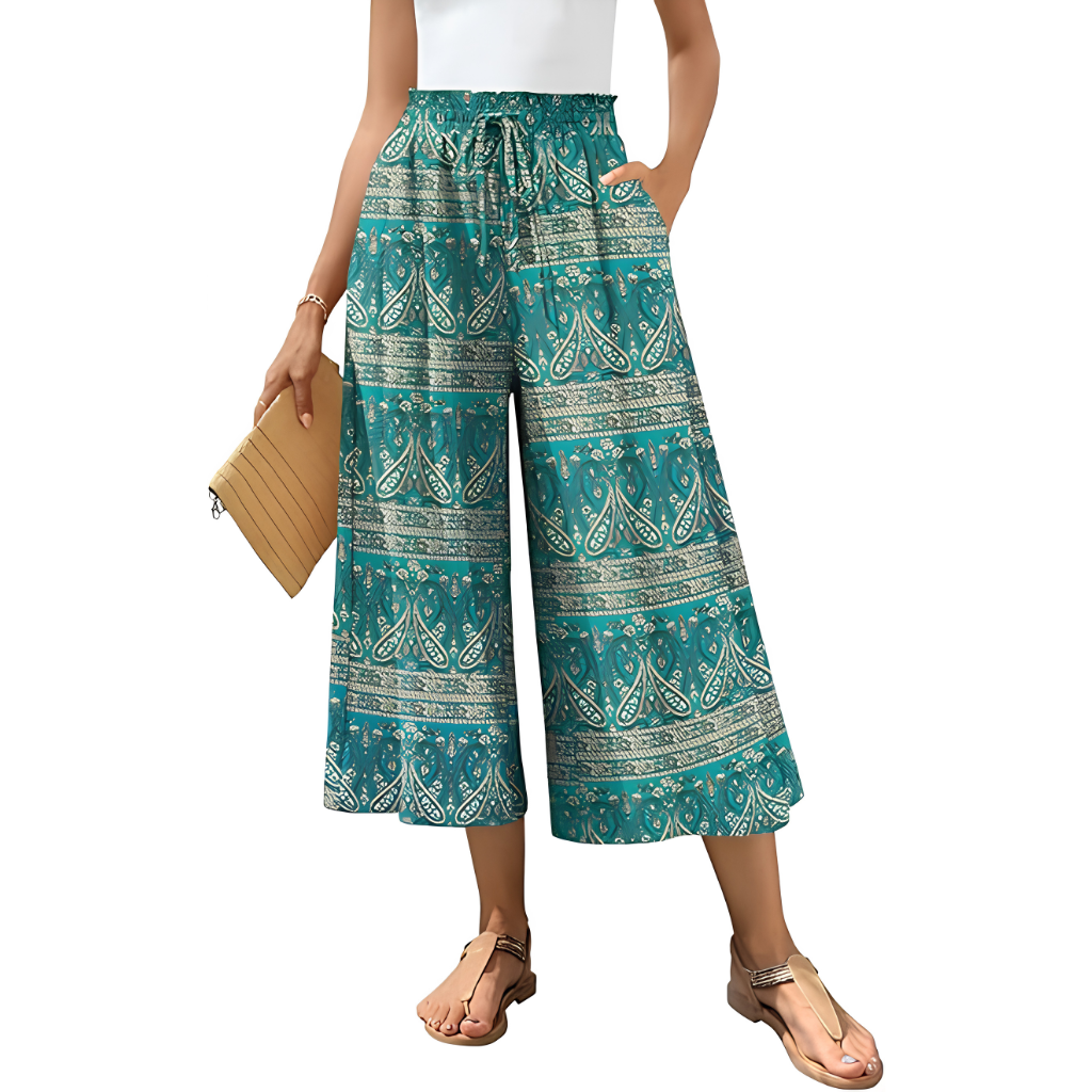 Casual Wide Capri Palazzo Pants With Pockets For Women