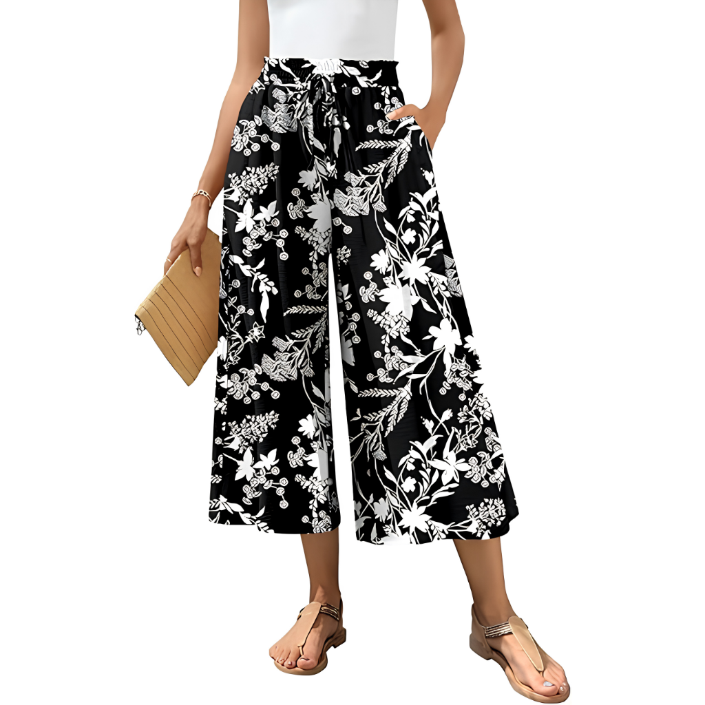 Casual Wide Capri Palazzo Pants With Pockets For Women