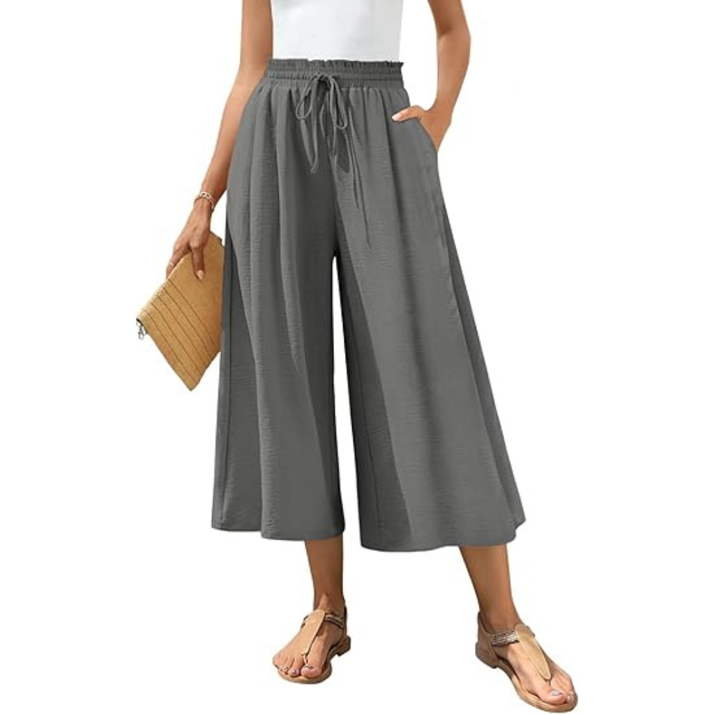 Casual Wide Capri Palazzo Pants With Pockets For Women