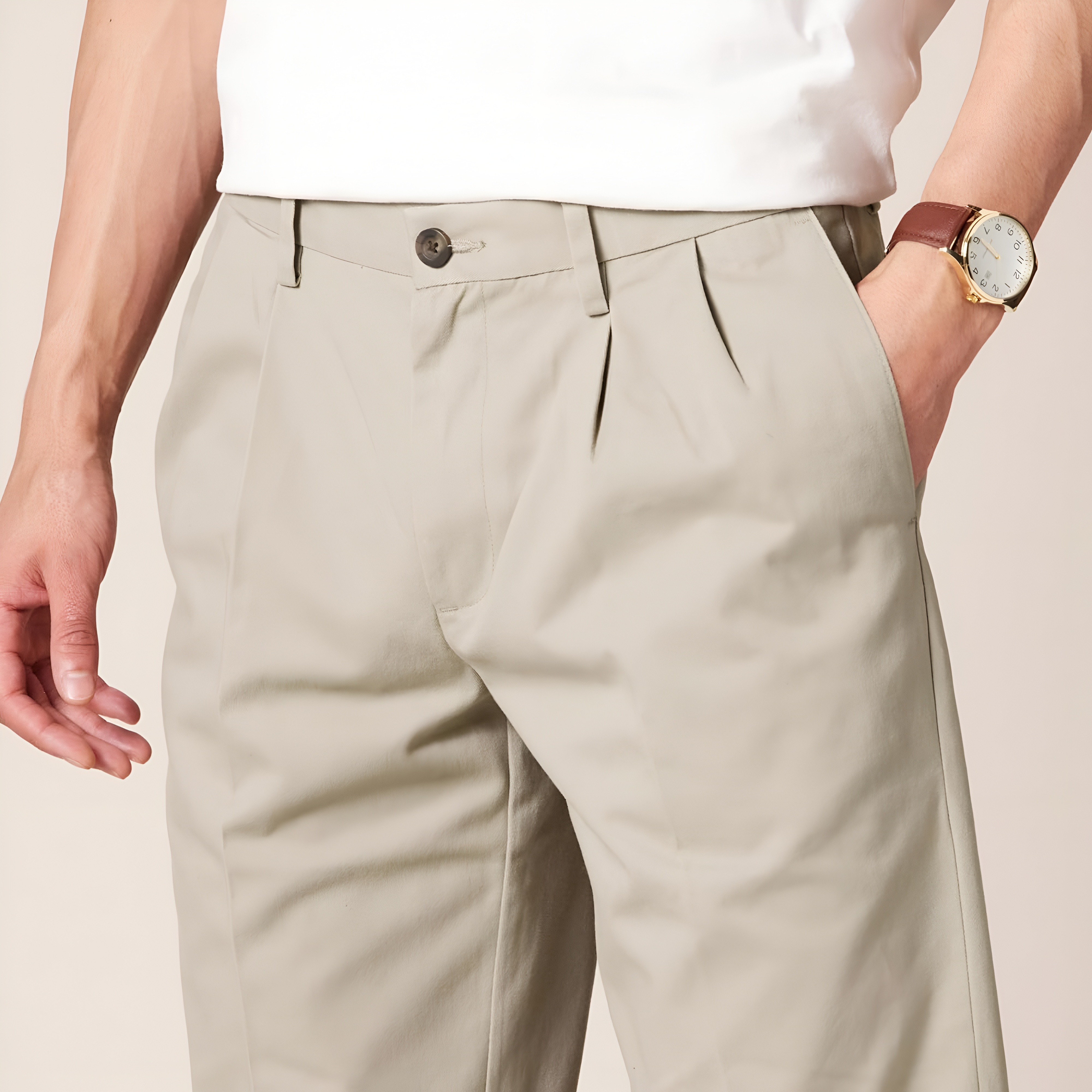 Pleated Style Straight Fit Chino Pants For Men – side profile view