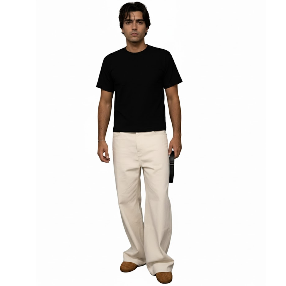 Casual Wide Leg Raw Denim Jeans for Men