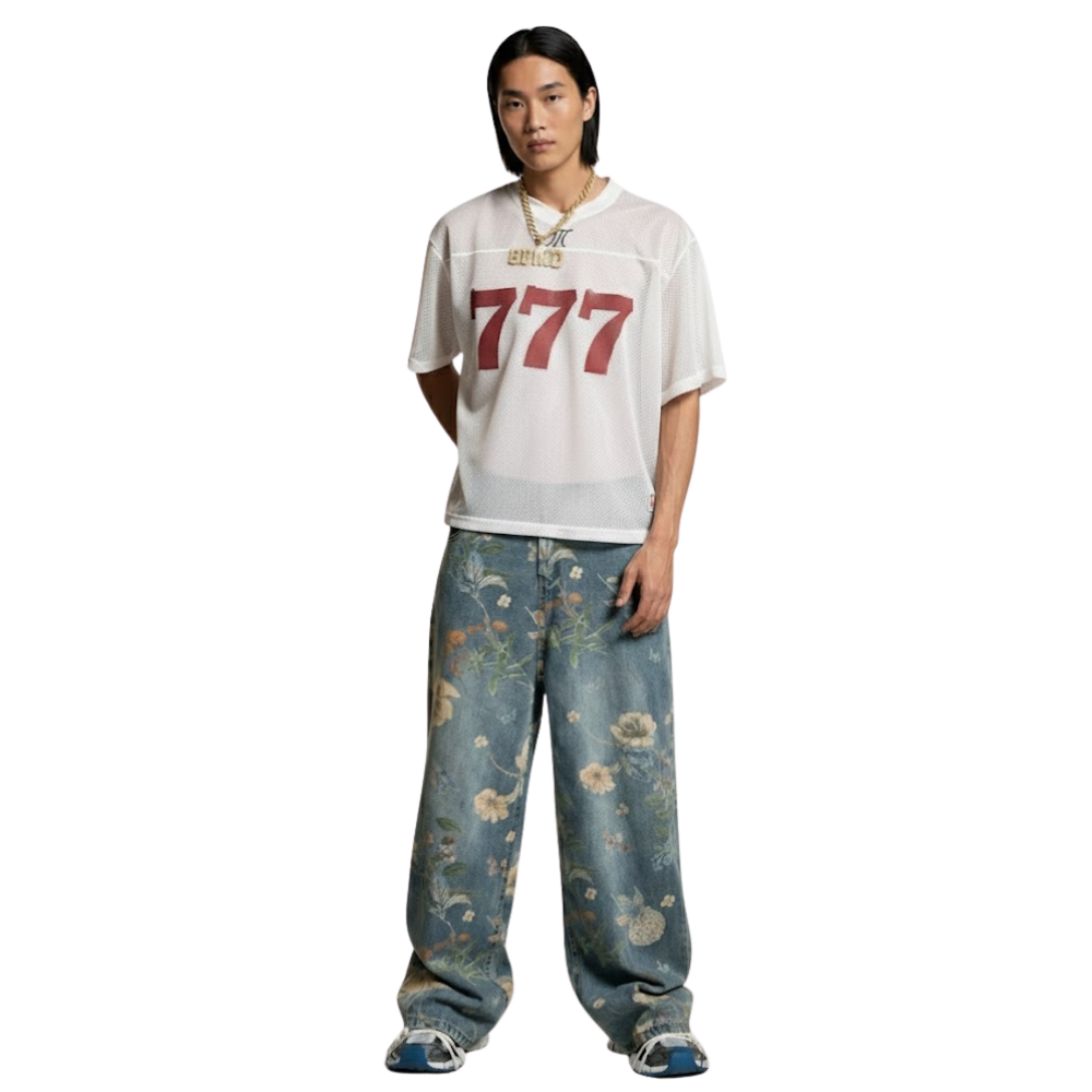 Denim Floral Print Carpenter Jeans for Men