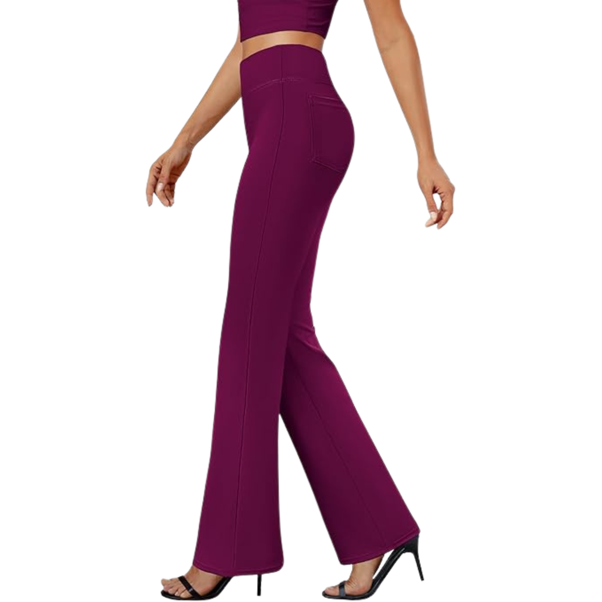 Bootcut Design High Rise Stretchy Trousers With Pockets For Women – waistband detail