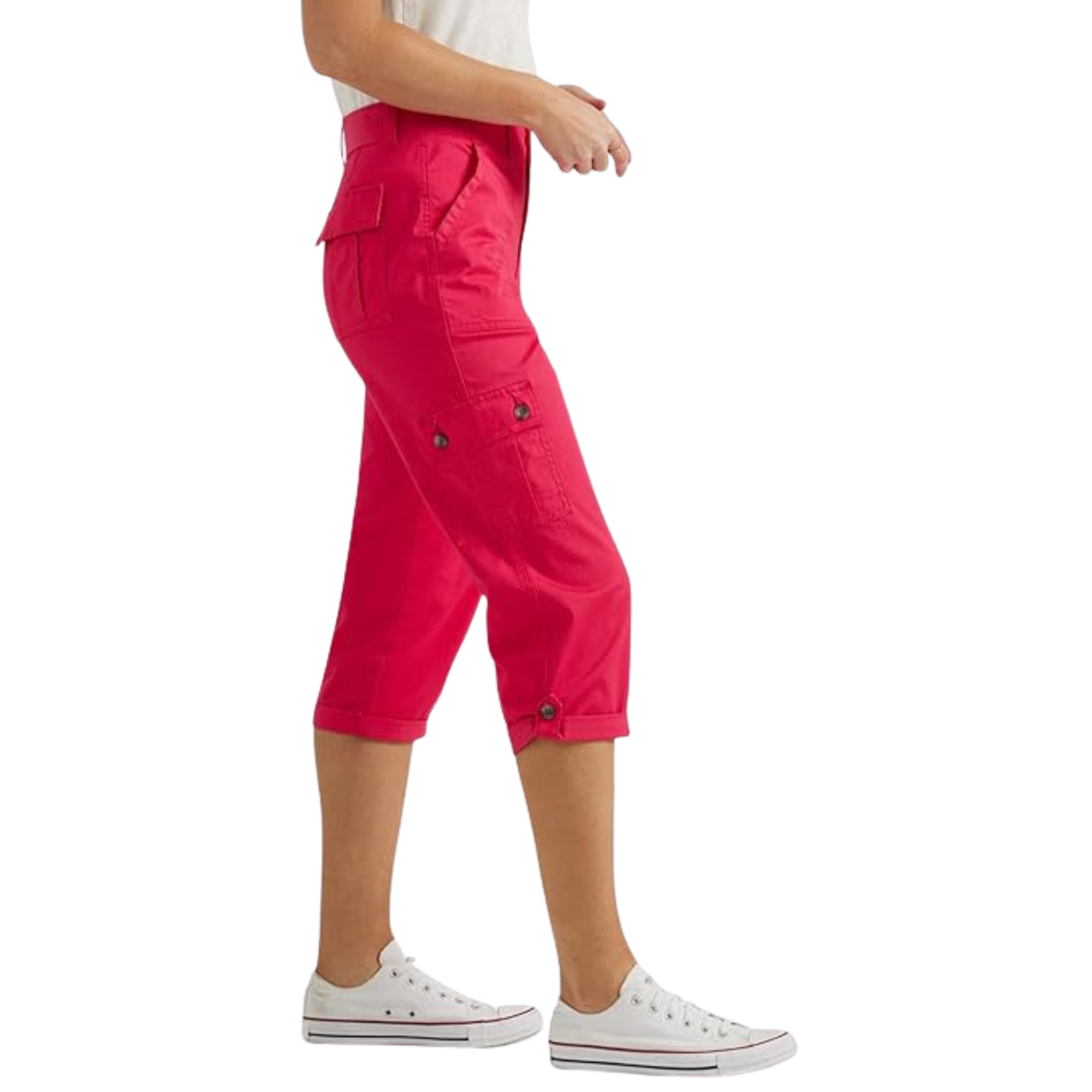 Comfortable And Casual Utility Capri Pants With Pockets For Women – side profile view