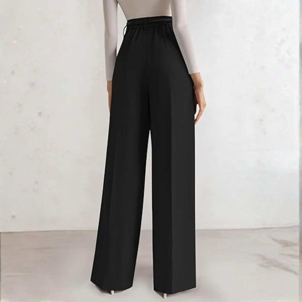 Wide Fit Casual Flowy Work Palazzo Pants For Women – back view detail