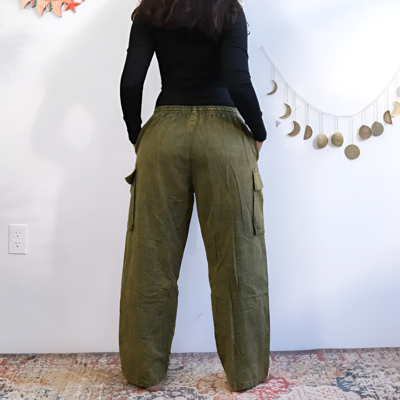Vintage Stonewashed Multi Pocket Cargo Pants – model wearing view