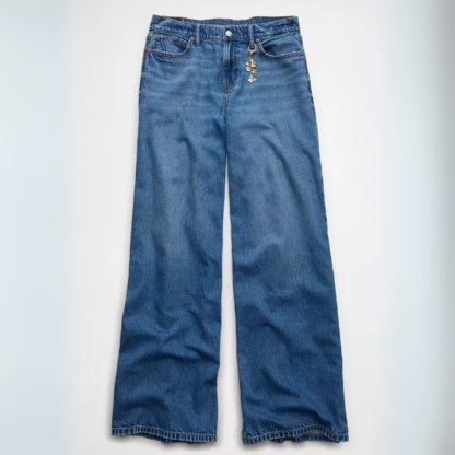 Women Relaxed Fit Wide Leg Jeans with Embroidered Detail