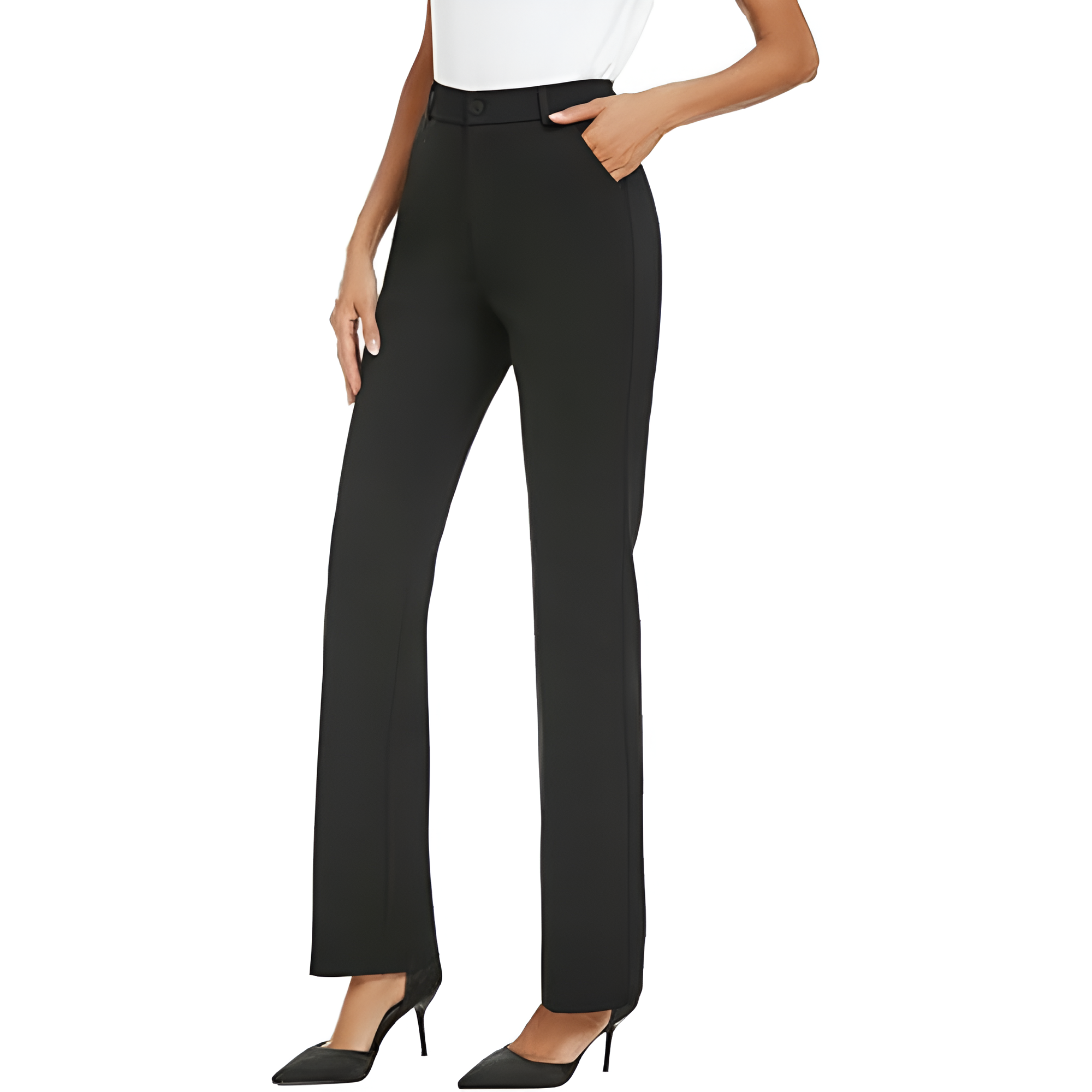 Stretchy Straight Casual Work Pants With Pockets For Women – women's cargo pants front view