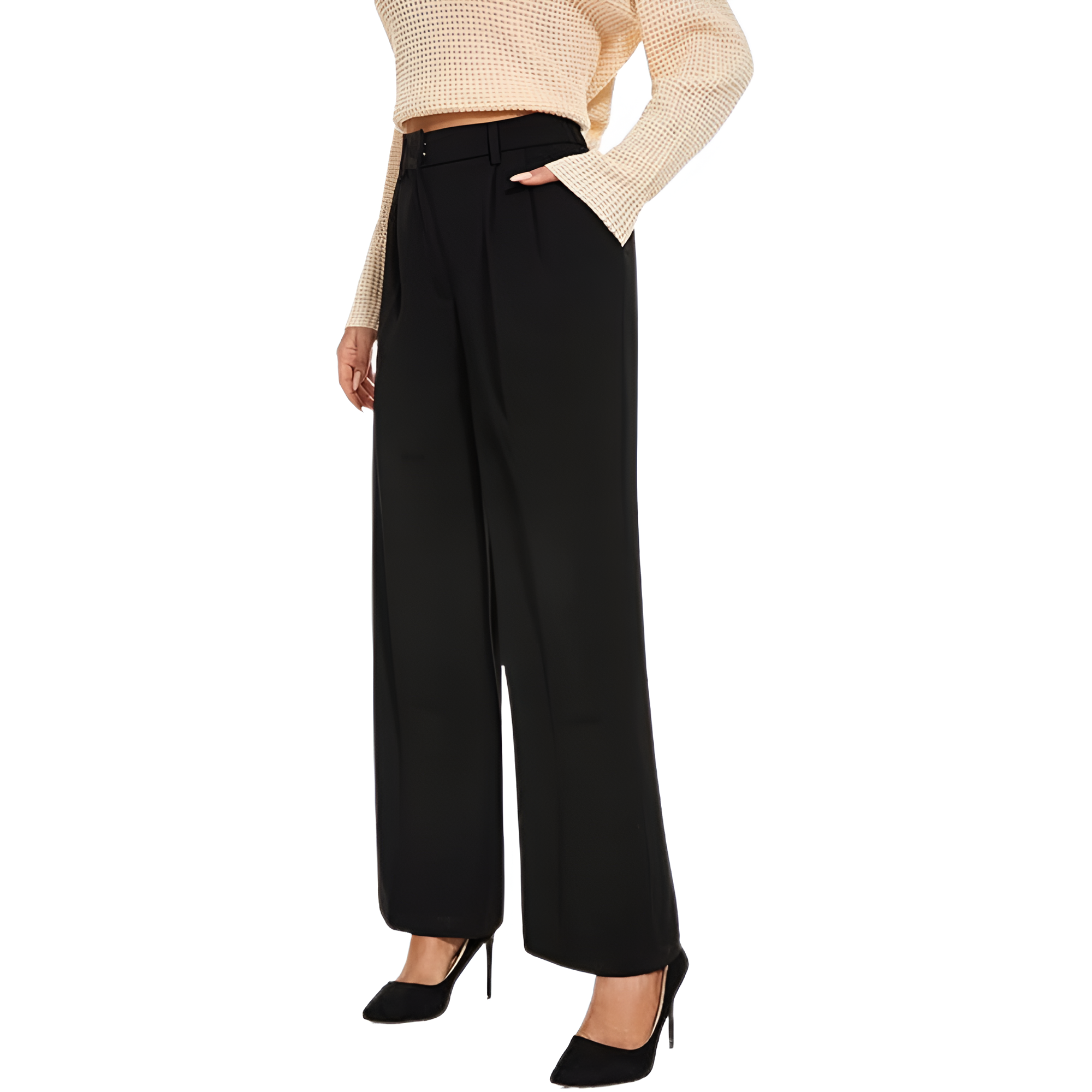 High Rise Long Straight Work Suit Pants For Women – side profile view