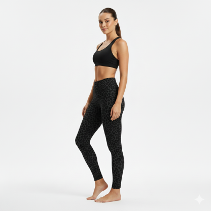 Black Flocked Leopard Print High Rise Leggings