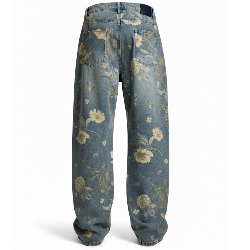 Denim Floral Print Carpenter Jeans for Men