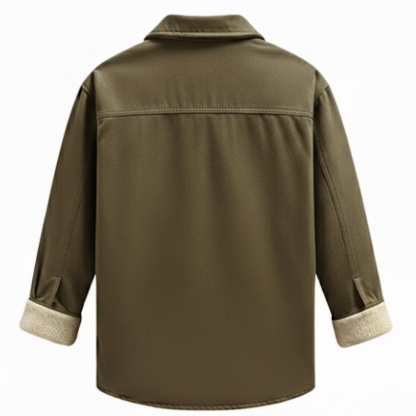 Fleece Lined Button Up Shirt Jacket with Front Pockets for Men