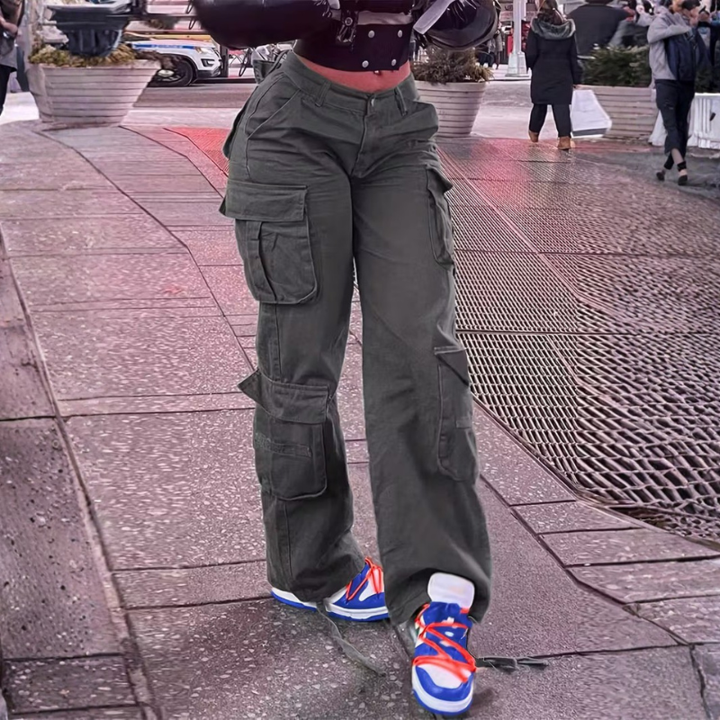 High Rise Cargo Pants With Multiple Pockets And Loose FitHigh Rise Cargo Pants With Multiple Pockets And Loose Fit - Image 4