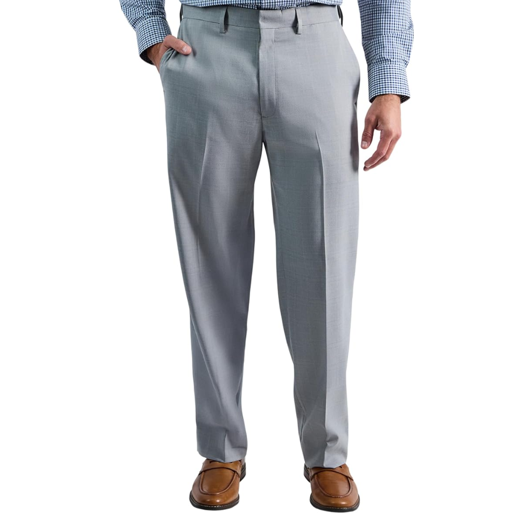 Straight Fit Dress Pants With Flat Front Style For Men – fabric detail close-up