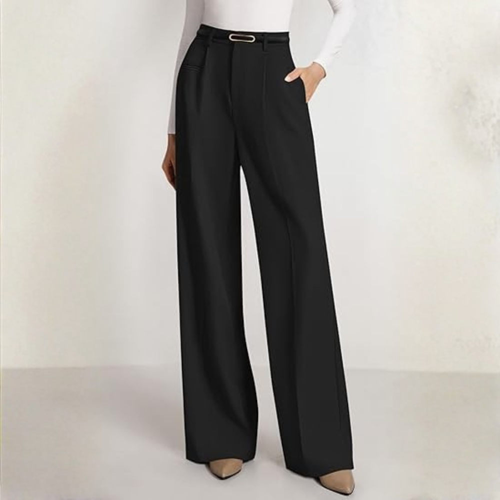 Wide Fit Casual Flowy Work Palazzo Pants For Women – pocket detail close-up