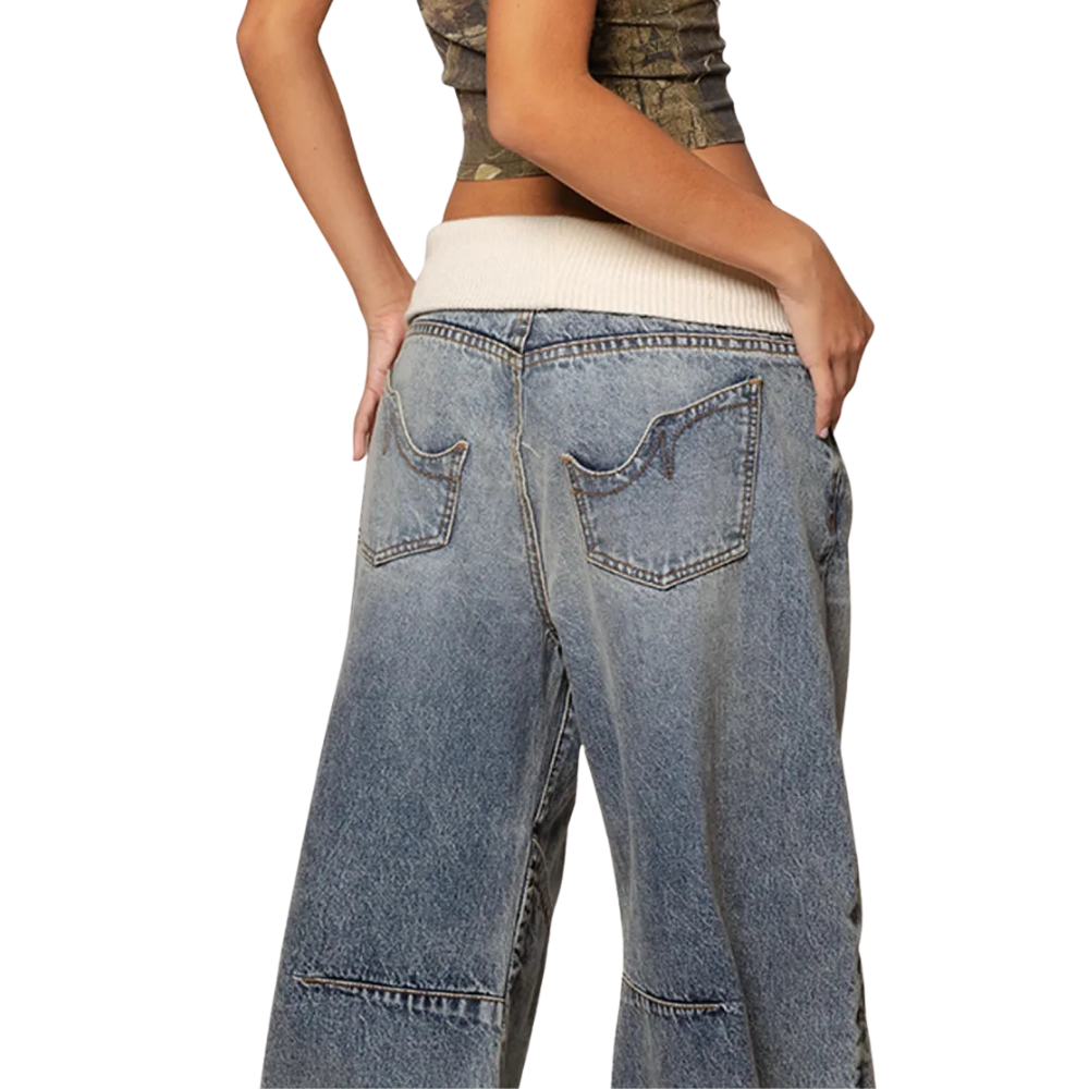 Low Rise Baggy Jeans For Women – waistband detail