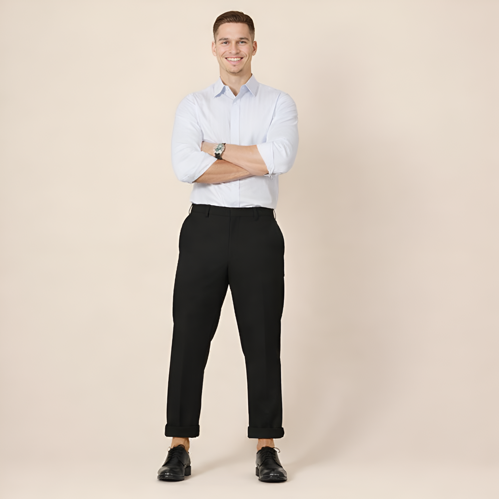 Classic Fit Dress Pants With Wrinkle Resistant Stretch For Men – women's cargo pants front view