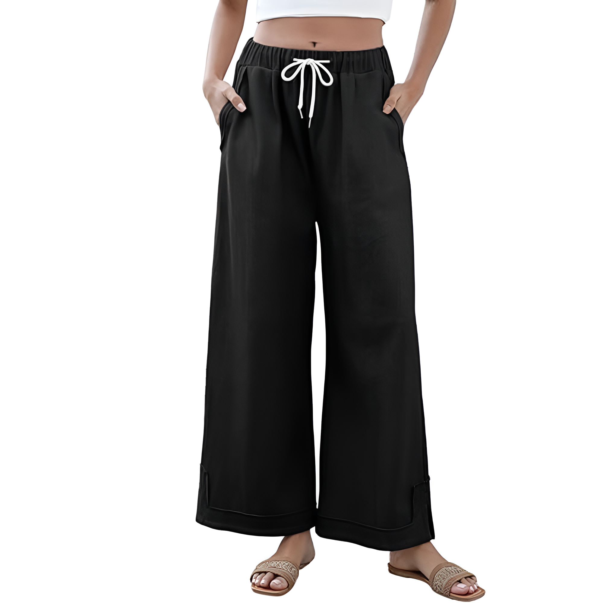 Loose Fit Drawstring Wide Trousers – styled outfit view