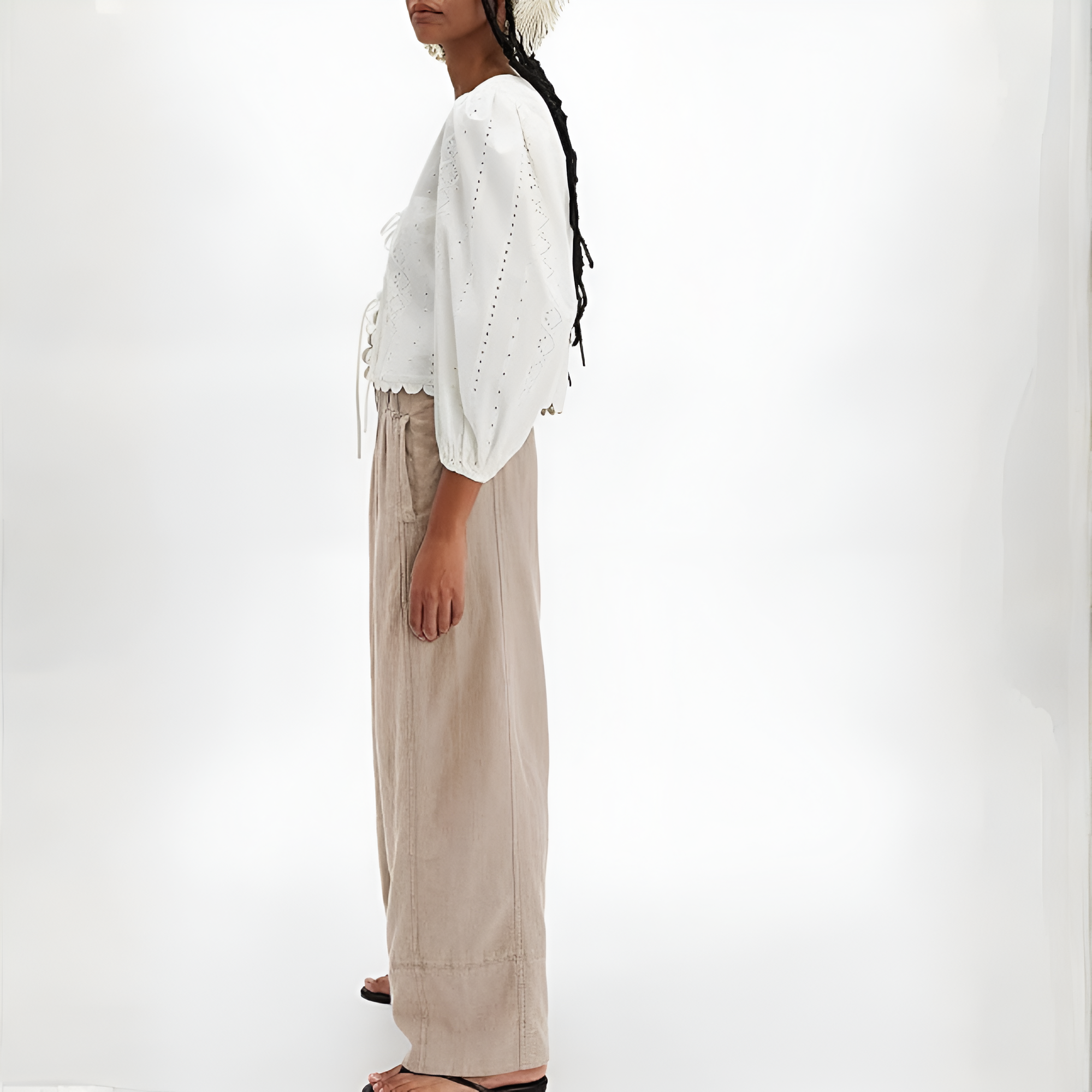 Wide Fit Baggy Casual Palazzo Pants With Pockets For Women – full length outfit view