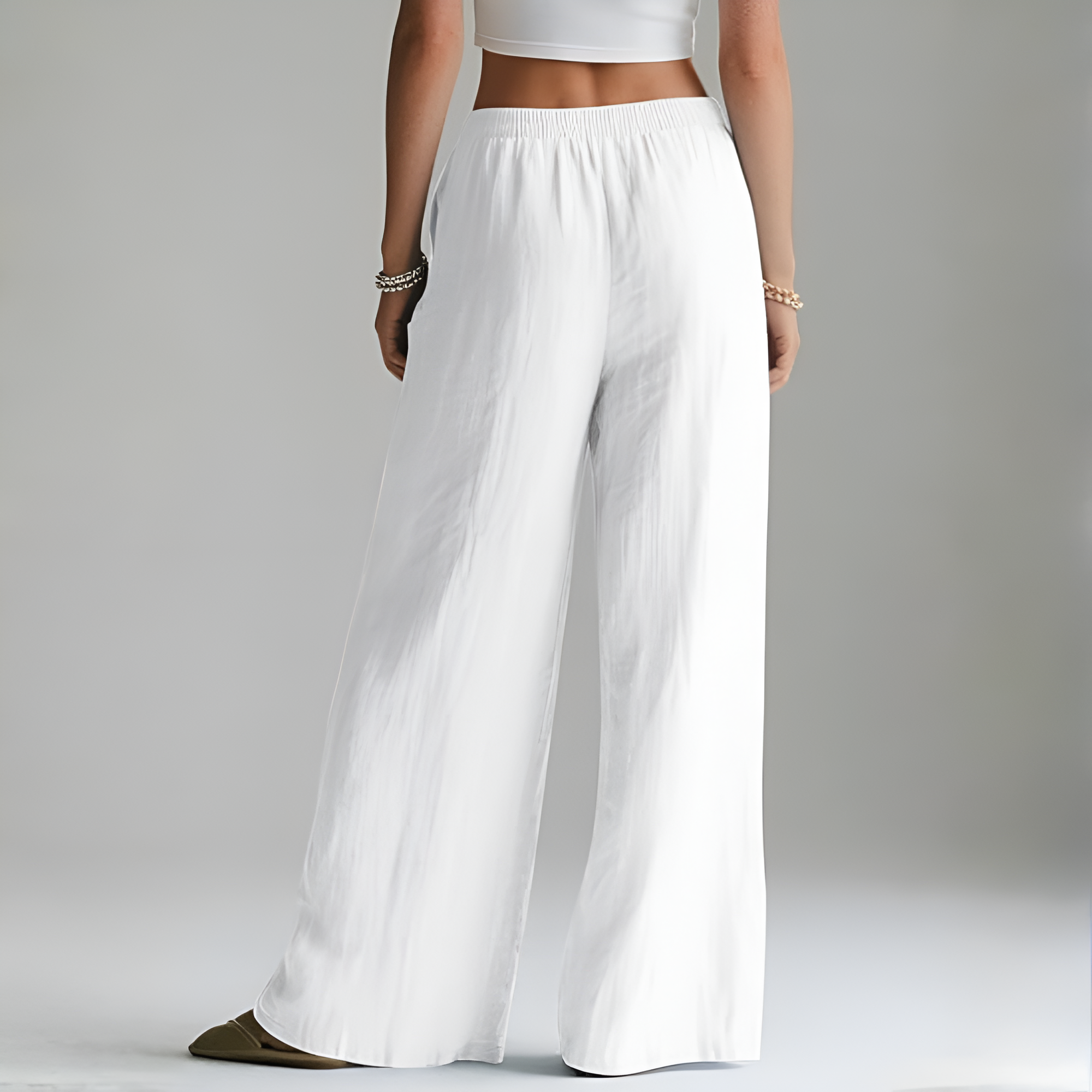 Wide Fit Summer Flowy Palazzo Pants For Women  – side profile view