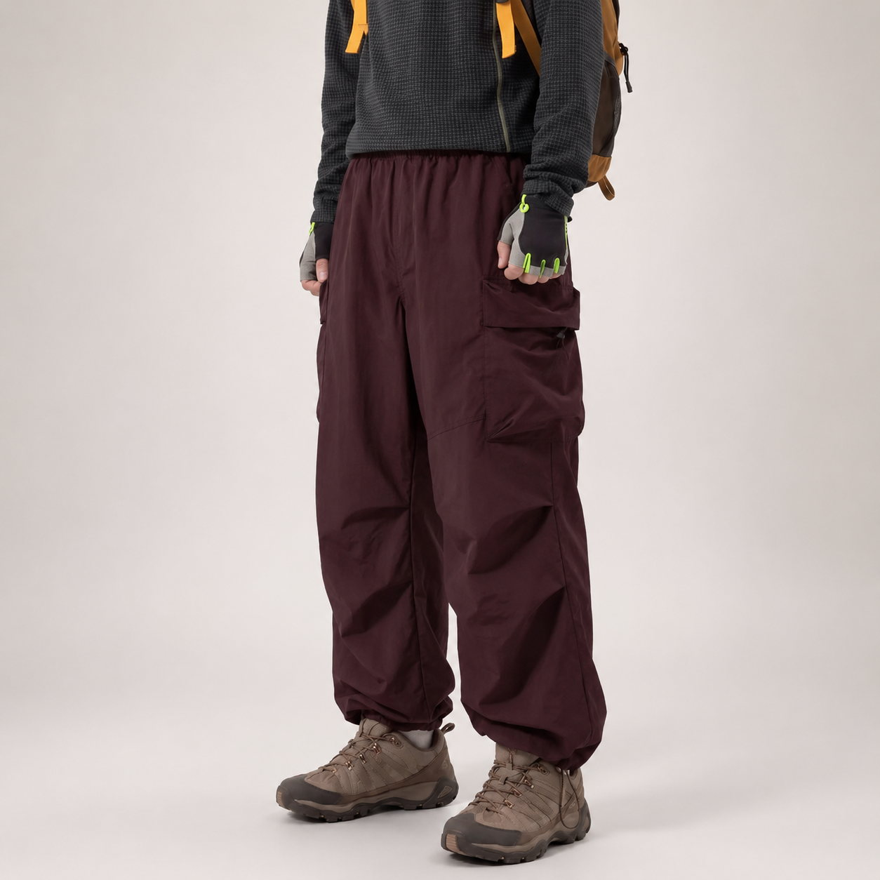 Lightweight Baggy Cargo Parachute Pants With Elastic Waist For Men