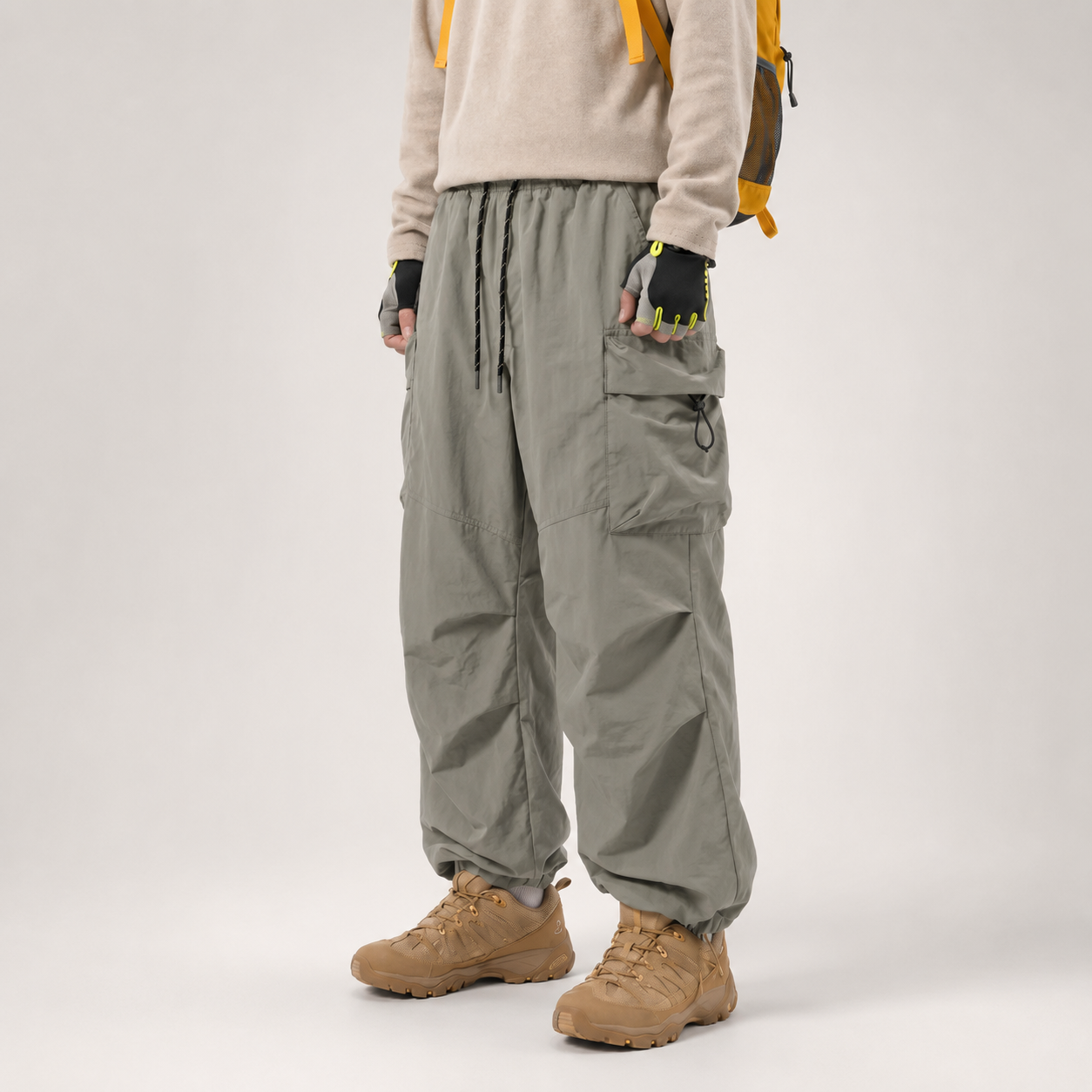 Lightweight Baggy Cargo Parachute Pants With Elastic Waist For Men