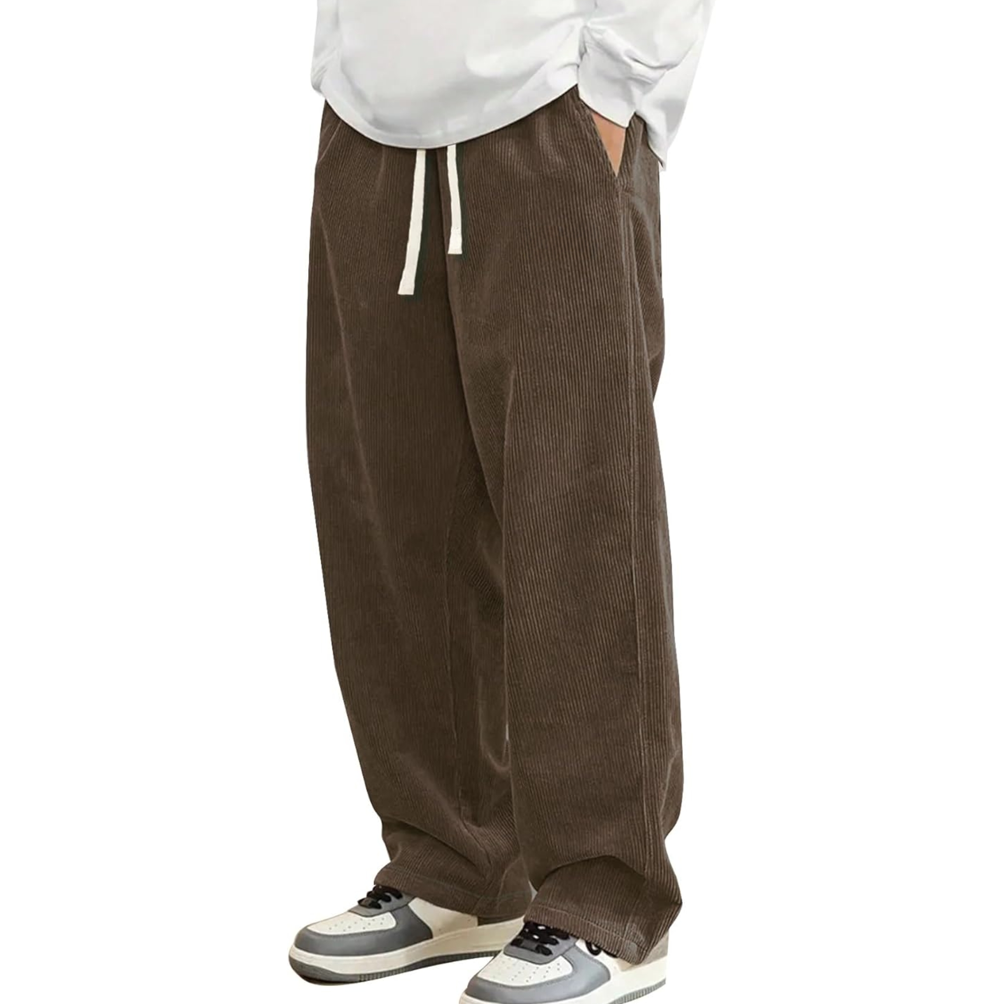 Casual Loose Fit Wide Design Straight Pants For Men – waistband detail