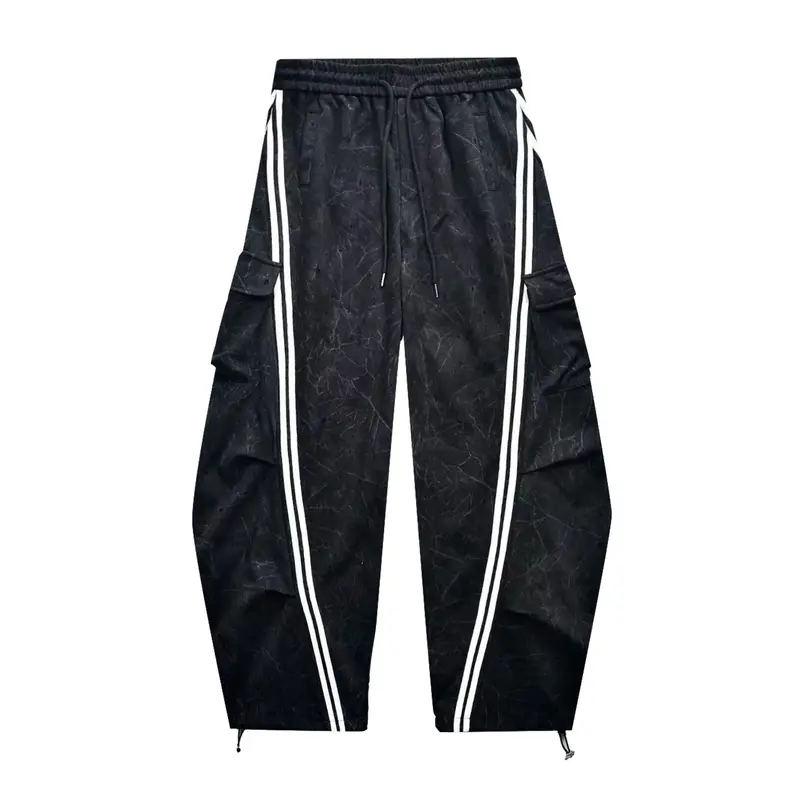 Women's Loose Fit Street Style Cargo Pants with Stripes – pocket detail close-up