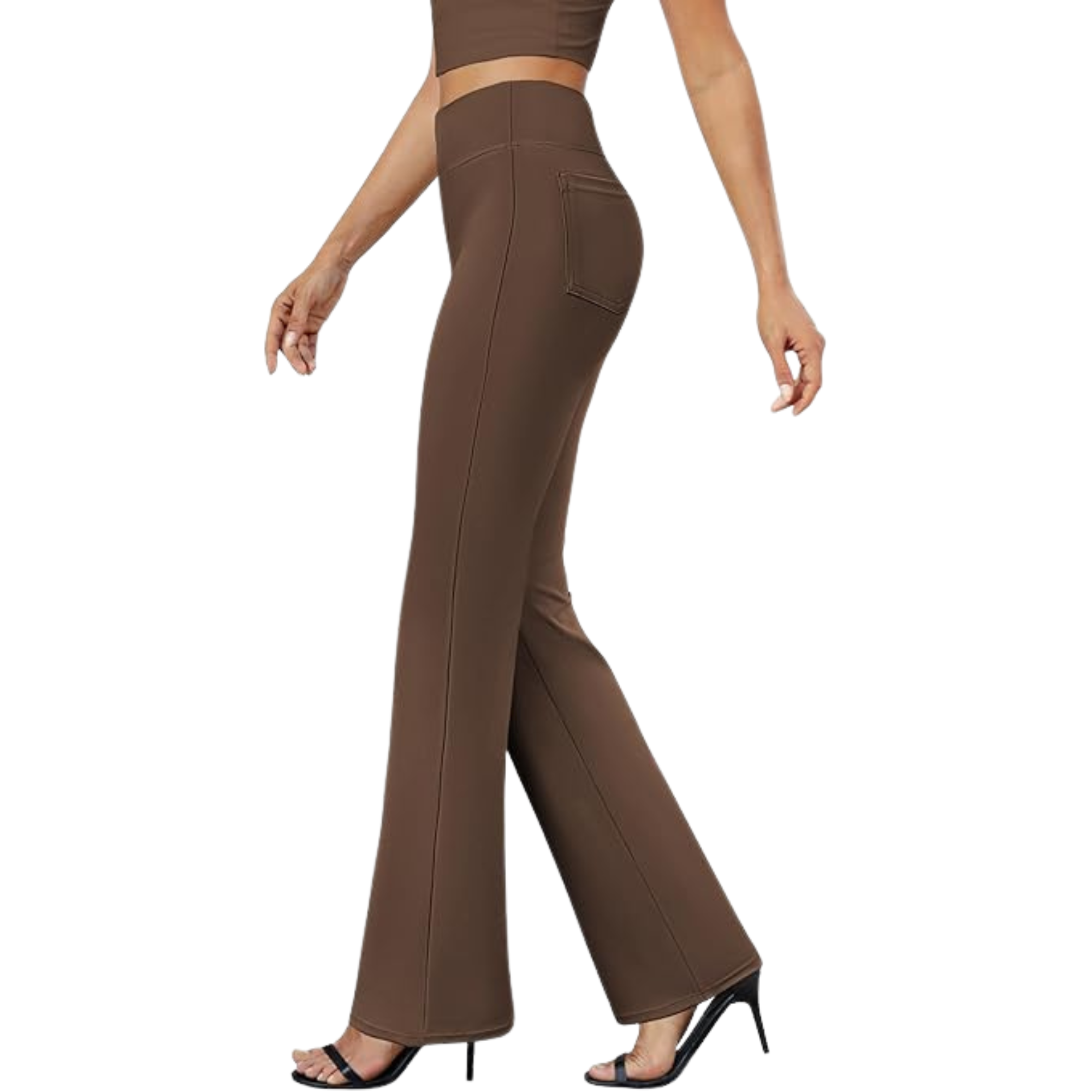 Bootcut Design High Rise Stretchy Trousers With Pockets For Women – styled outfit view