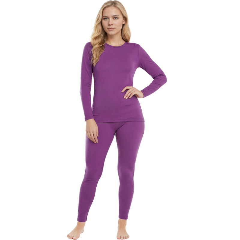 Women Thermal Underwear Fleece Lined Base Layer Top Bottom S – full length outfit view