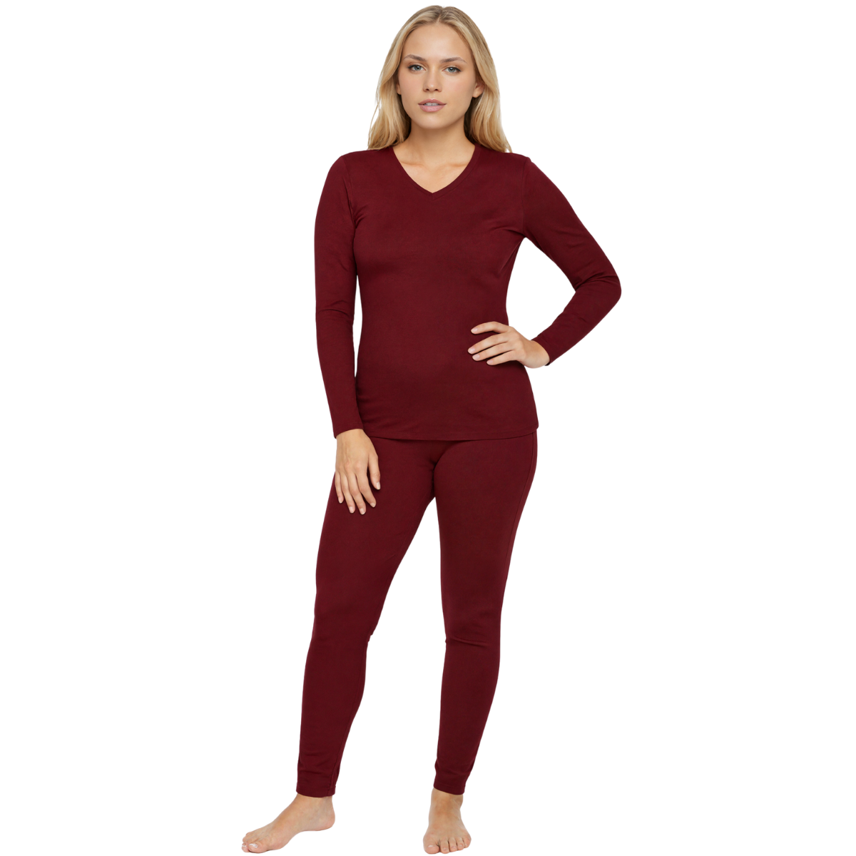 Thermal Underwear Fleece Base Layer Set For Women With V Sha – back view detail