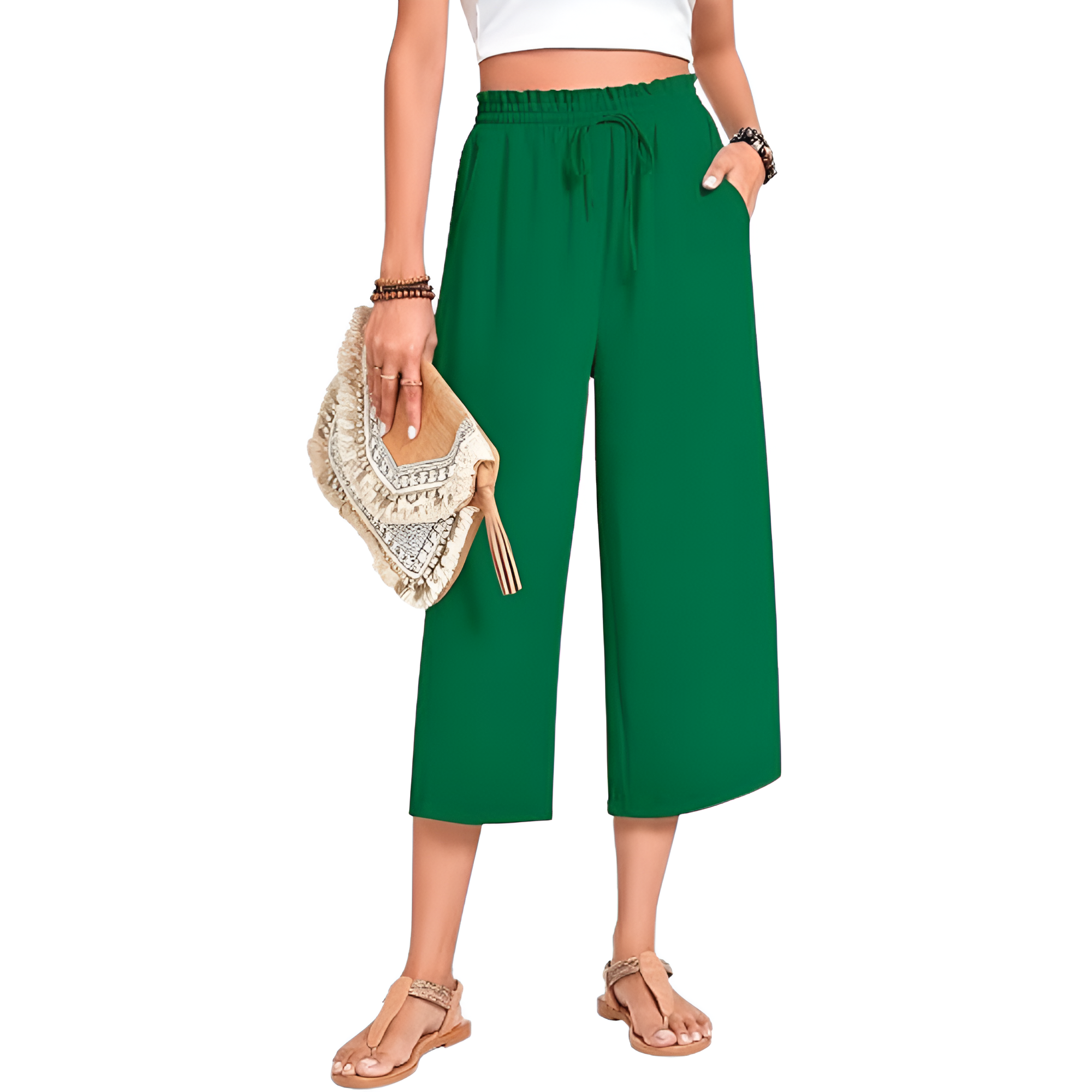 Wide Fit Casual Capri Pants With Pockets For Women – waistband detail