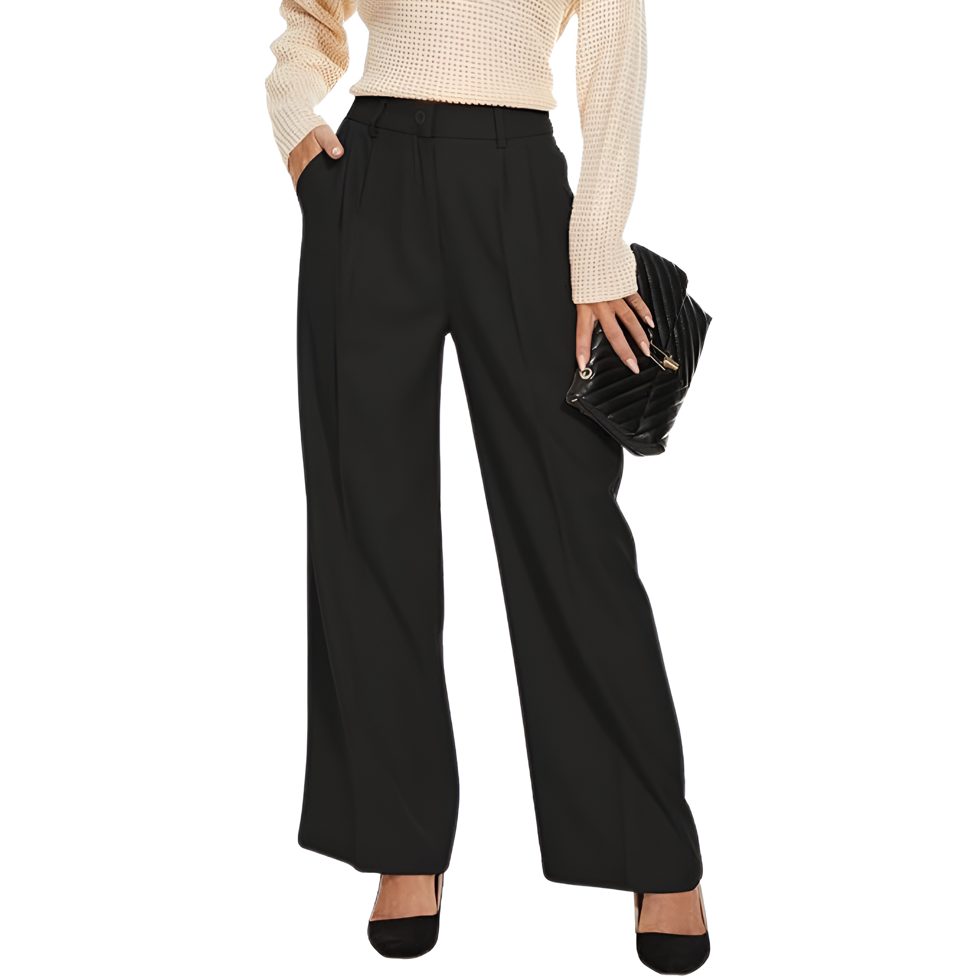 High Rise Long Straight Work Suit Pants For Women – women's cargo pants front view