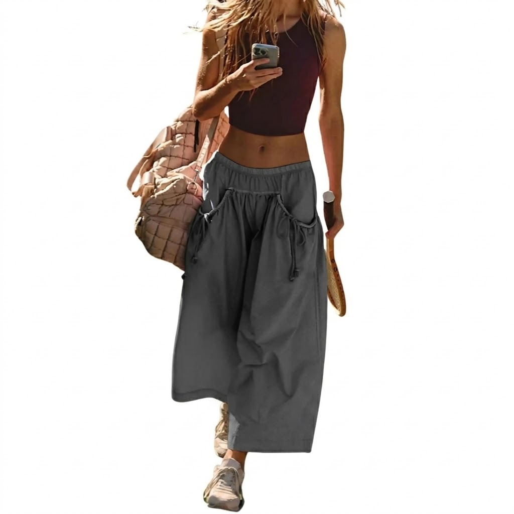 Boho Capri Pants With Drawstring and Pockets For Women