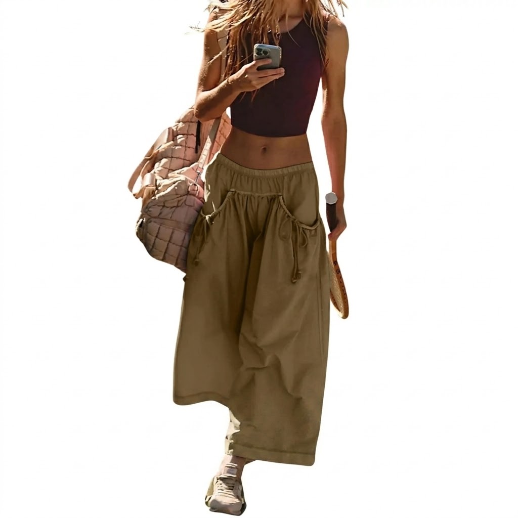Boho Capri Pants With Drawstring and Pockets For Women