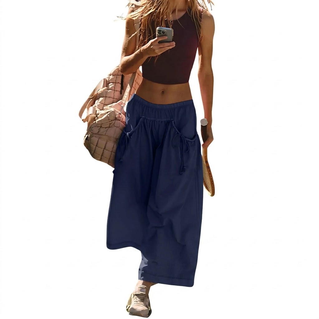 Boho Capri Pants With Drawstring and Pockets For Women