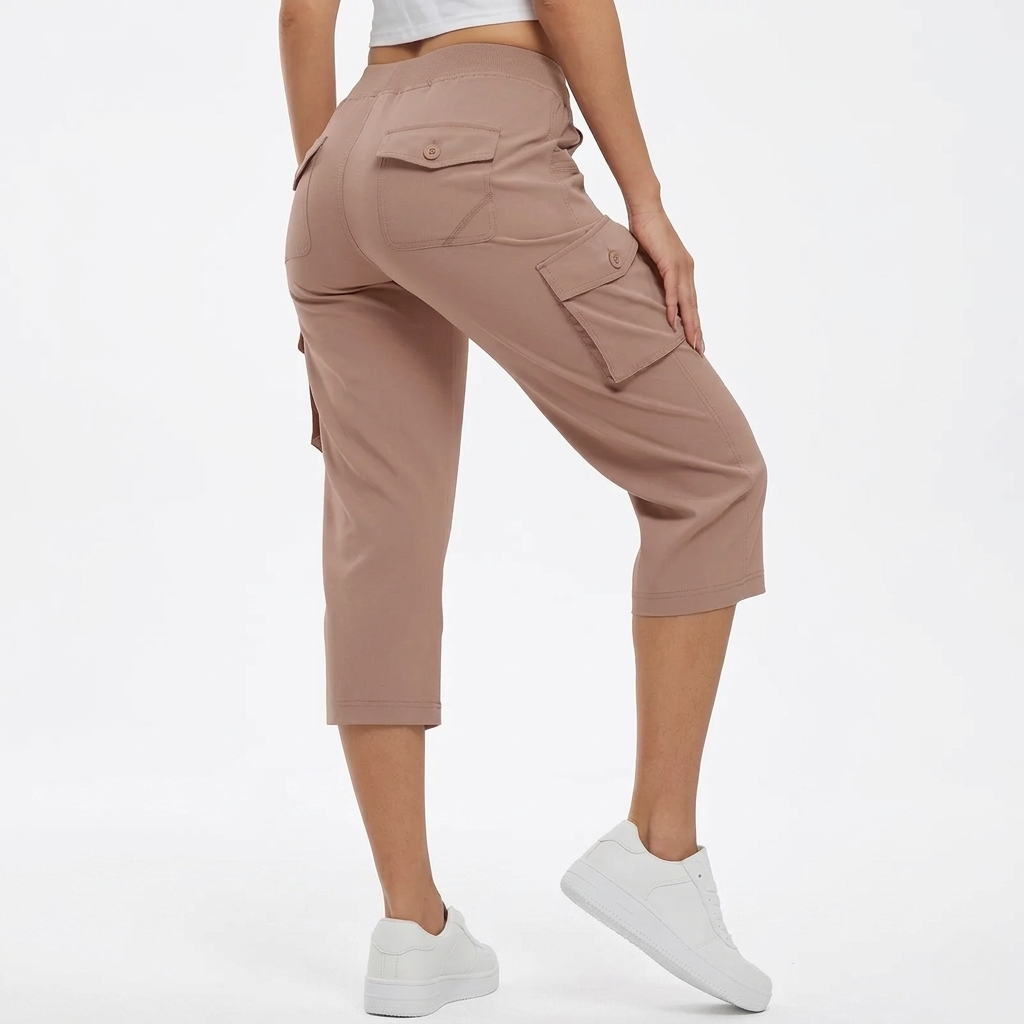 Casual Lightweight Cargo Capris Pants With 6 Pockets For Women