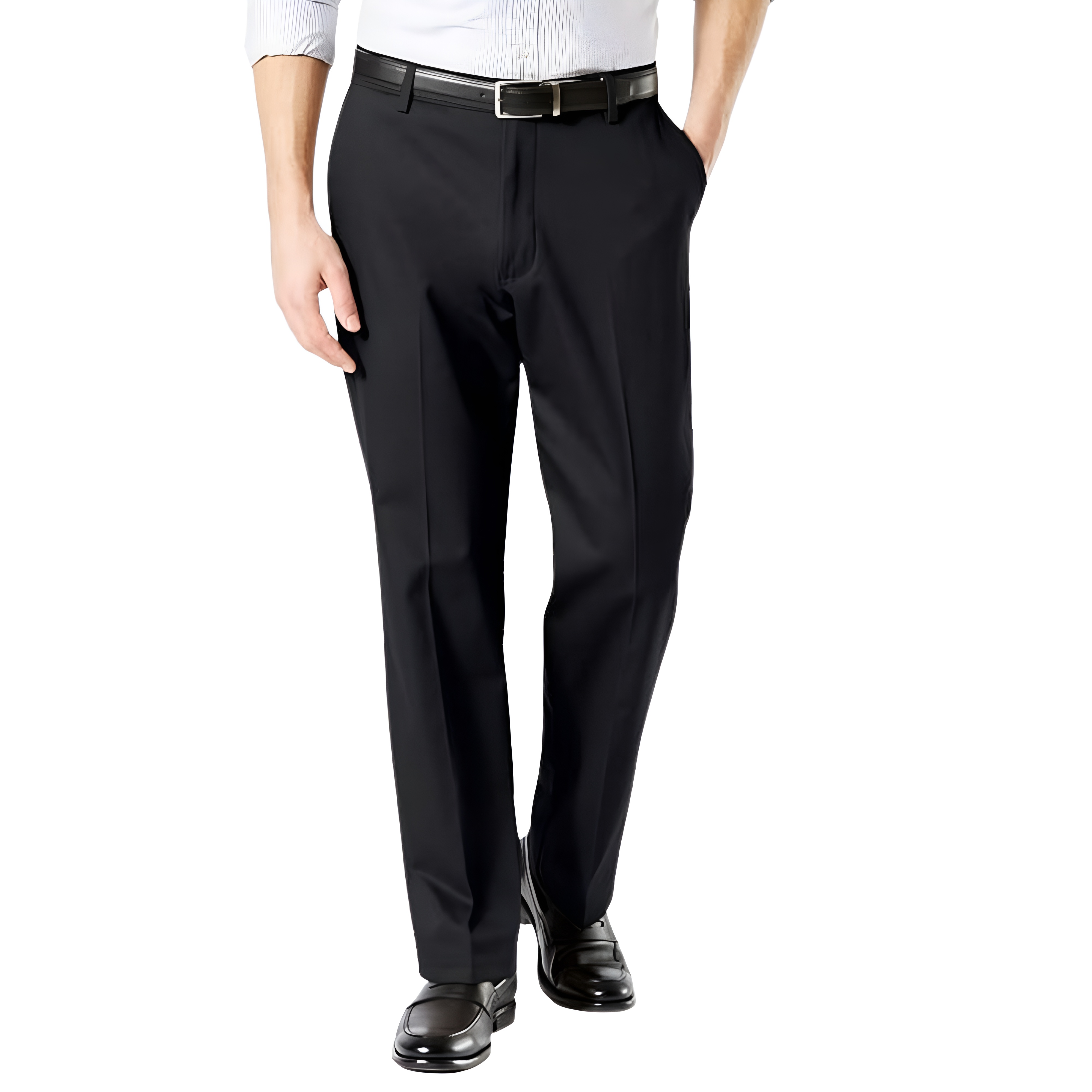 Classic Stretch Fit Formal Pants With Button Closure For Men – women's cargo pants front view