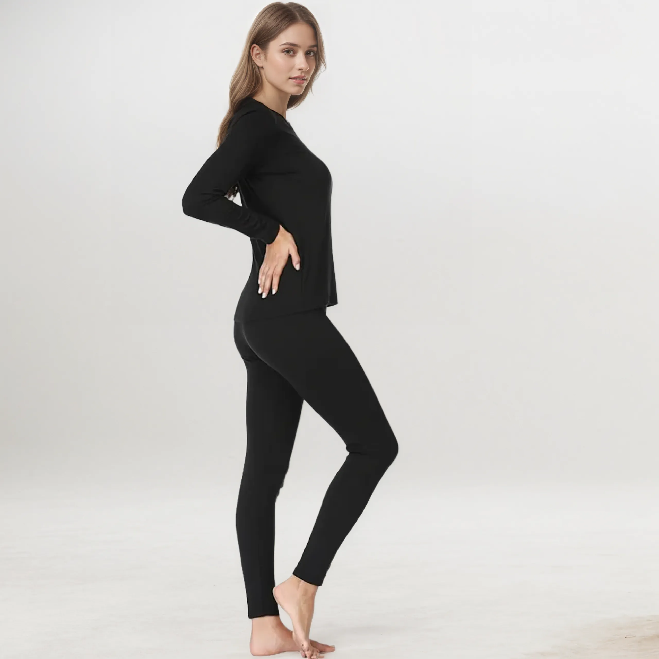 Women's Pack Of 2 Thermal Underwear Ultra Soft Fleece Lined – side profile view