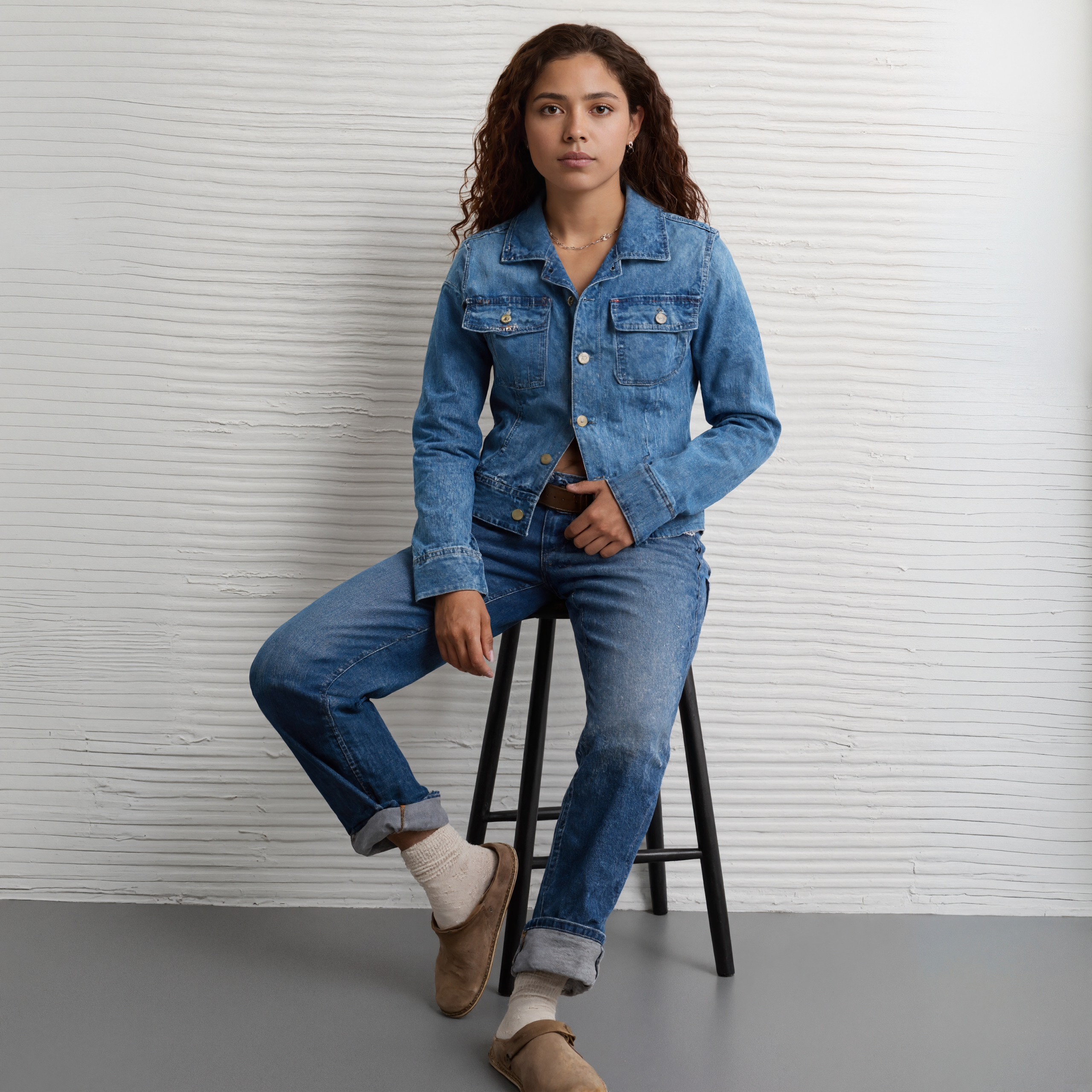 Women's Cinched Denim Jacket – pocket detail close-up