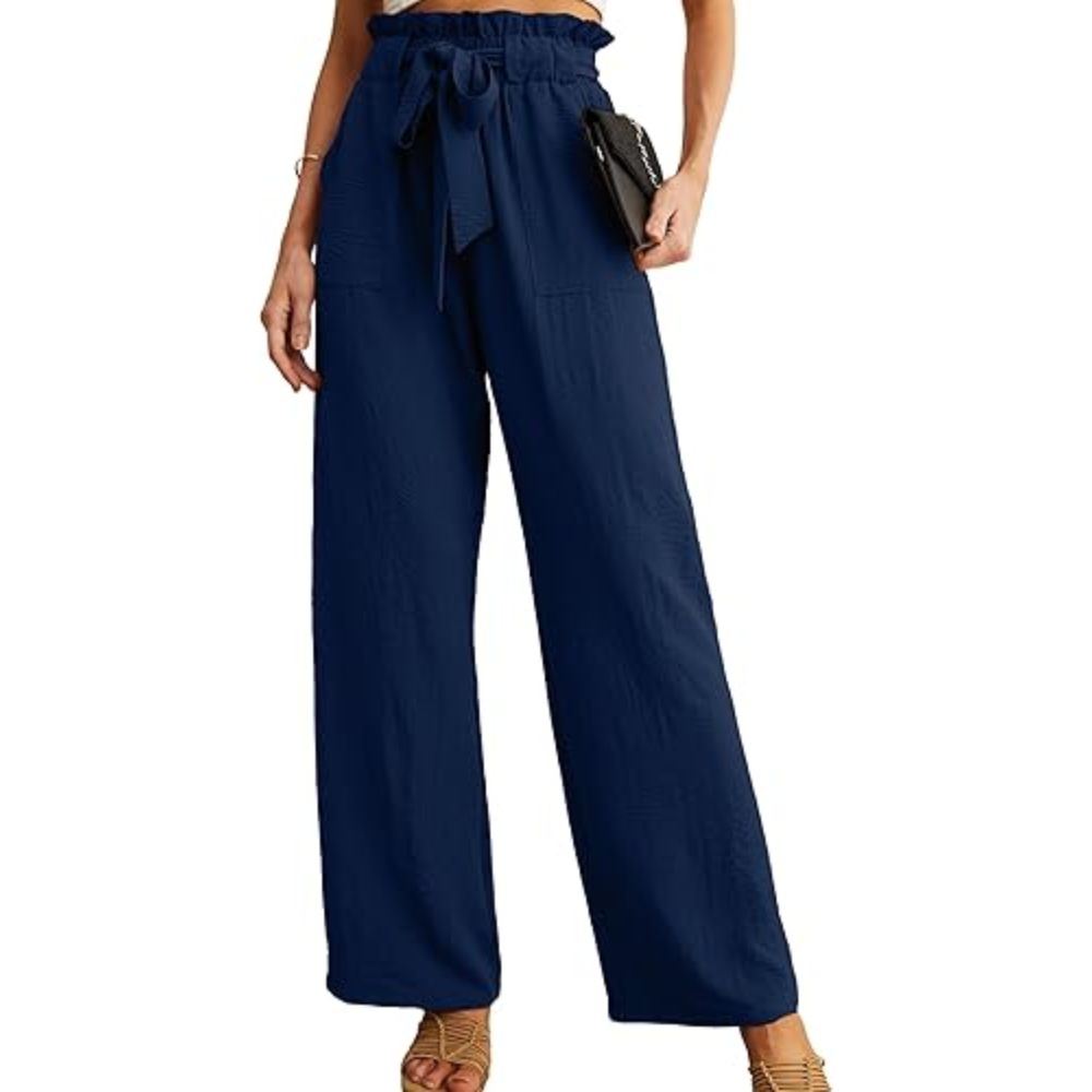 High Rise Adjustable Wide Fit Casual Trousers With Pockets For Women – full length outfit view